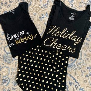 Leggings and 2 shirts, black with gold accents